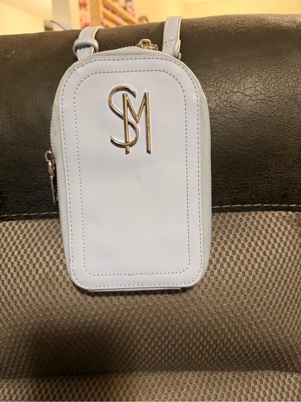 Steve Madden Light Blue Mini Crossbody Phone Pouch with Gold SM Logo